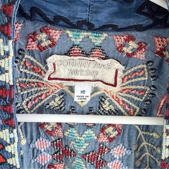 Johnny Was Mareen Kimono XS – Chambray Embroidered Boho Cardigan - Picture 9 of 14